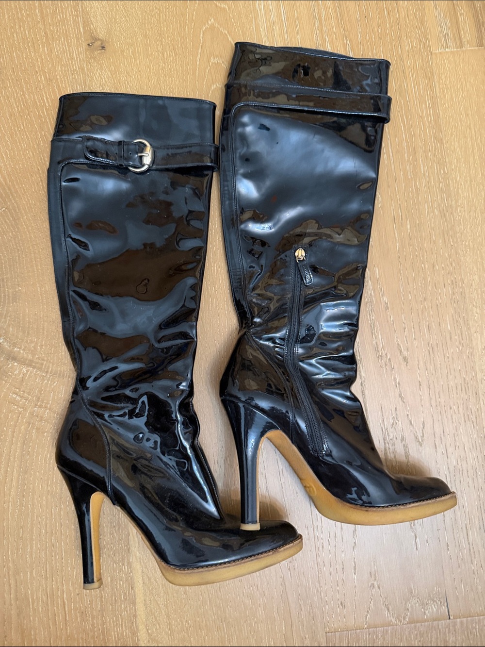 Gucci Women’s Black Patent High-Heel Knee Boots